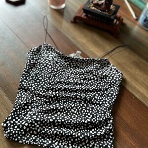 Gaze Black and White Ruched Fitted Camisole